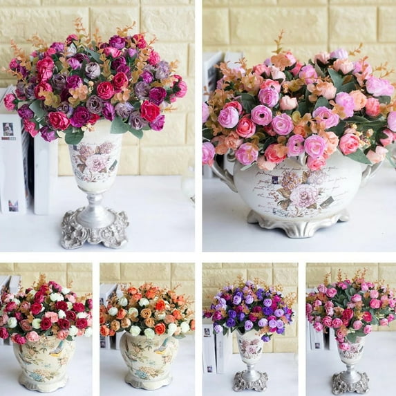 Joernso 1 Bouquet Artificial Plastic Rose Flower Plant Home Office Shop Decoration
