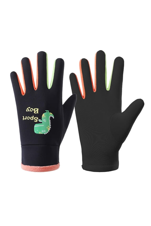 1 Pair Children Winter Gloves Waterproof Sport Gloves for 3-15Y Touchscreen High Elasticity Reflective Dinosaur Pattern Outdoor Playing Ski Gloves