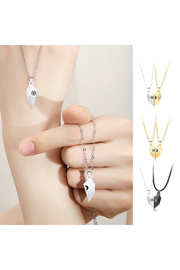 1 Pair Clavicle Chains Personality Matching Magnetic Sun Moon Paired Pendant Couple Necklaces Jewelry Accessory