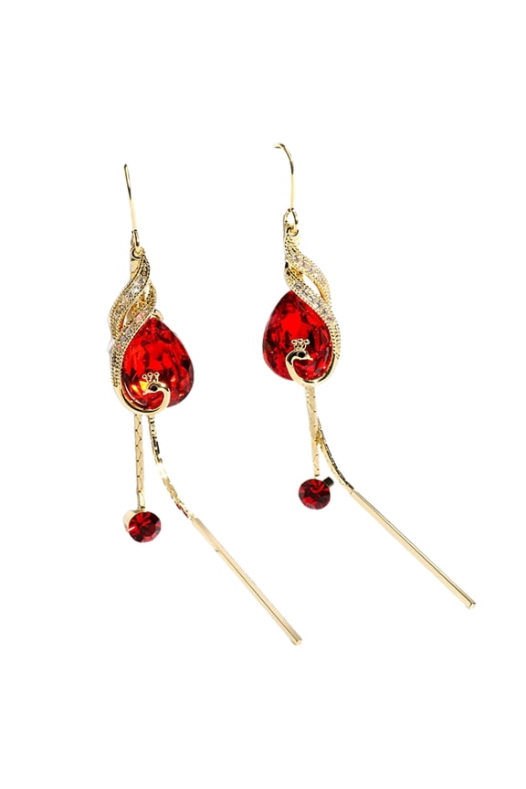 1 Pair Dangle Earrings Shiny Delicate Fashion Jewelry Peacock Shape Linear Earrings for Dating