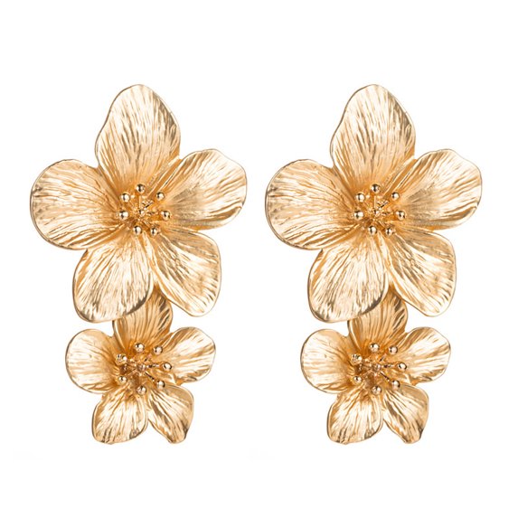 Joernso 1 Pair Drop Earrings Double Layer Plumeria Flower Shape Dangling Earrings Women Stud Earring Jewelry Accessories