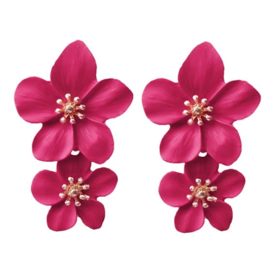Joernso 1 Pair Drop Earrings Double Layer Plumeria Flower Shape Dangling Earrings Women Stud Earring Jewelry Accessories