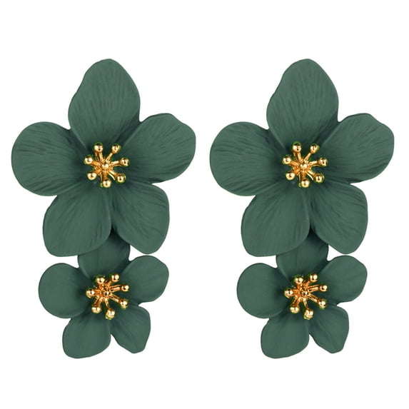 Joernso 1 Pair Drop Earrings Double Layer Plumeria Flower Shape Dangling Earrings Women Stud Earring Jewelry Accessories