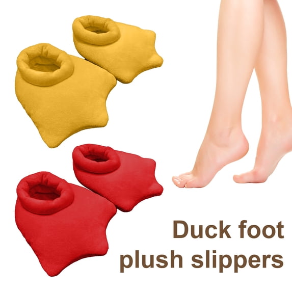 Joernso 1 Pair Duck Feet Plush Slippers Unisex Cartoon Cotton Shoes Keep Warm Non-Slip Soles Ultra-Soft Birthday Christmas Gift Cold Weather Indoor Shoes