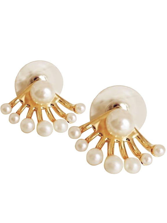 1 Pair Earrings Double-sided Jewelry Faux Pearl Women Front Back Stud Earrings for Festival