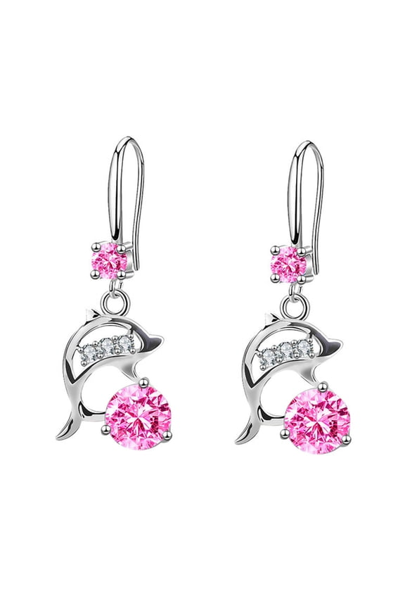 1 Pair Korean Style Hook Earrings Dolphin Design Shiny Rhinestones Drop Earrings Women Mid-length Earrings