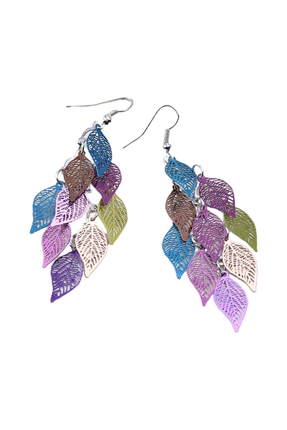 1 Pair Lady Earrings Leaf Shape Long Exquisite Creative Drop Earrings for Prom