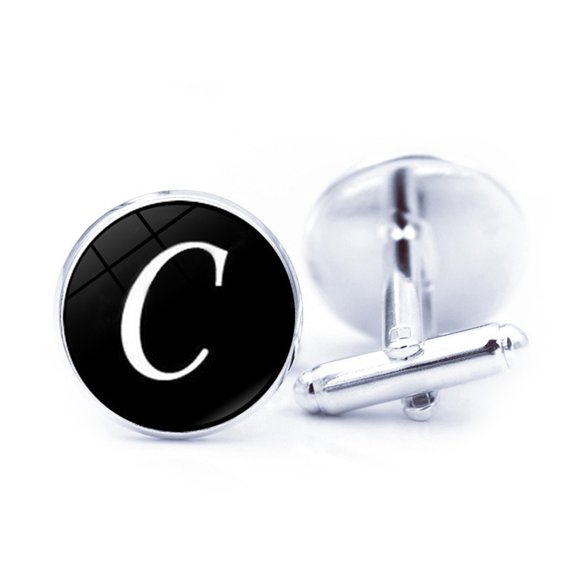 Joernso 1 Pair Men Cufflinks Letter Pattern Electroplating Smooth Surface Exquisite Craftsmanship Fashion Item Decorate Alloy Men Fashion A-Z Single Alphabet Cufflinks Custom Accessory