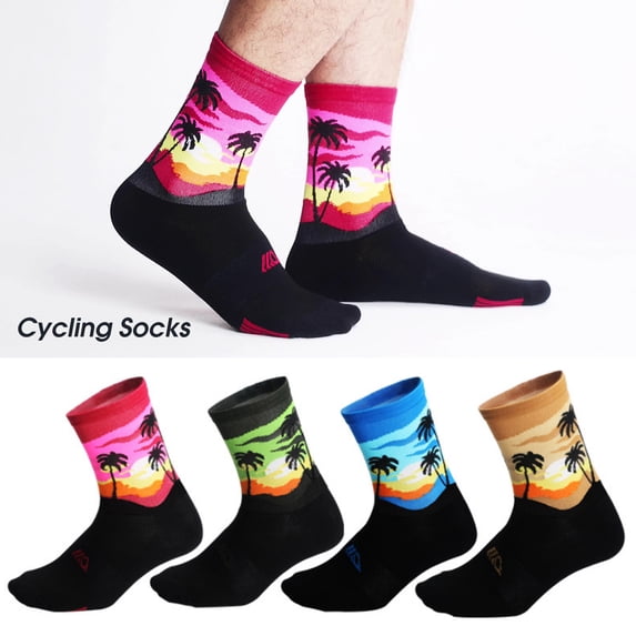 Joernso 1 Pair Trendy Cycling Socks Coconut Tree Pattern Moisture Absorption Universal Unisex Bicycle Socks for Riding