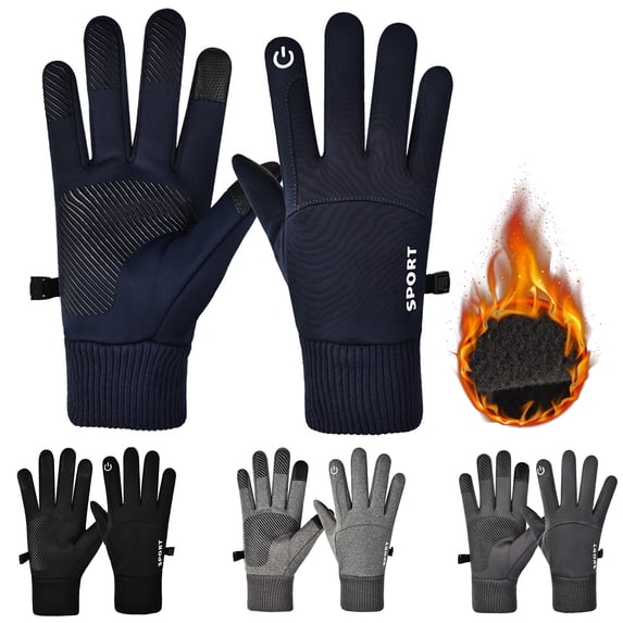 Joernso 1 Pair Unisex Gloves Fleece Lined Windproof Solid Color Waterproof Cycling Fishing Skiing Gloves for Outdoor