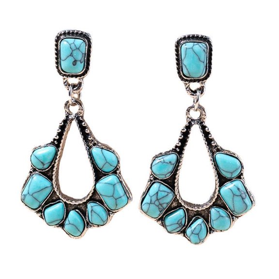Joernso 1 Pair Women Earrings Hollow Waterdrop Shape Faux Turquoise Anti-allergy Lightweight Ear Decoration Jewelry Prom Cocktail Party Hanging Earrings Dangle Earrings