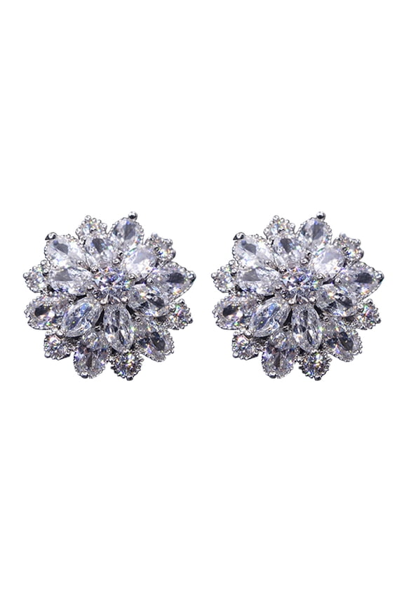 1 Pair Women Fashion Flower Rhinestone Inlaid Cubic Zirconia Ear Studs Earrings for Wedding Party