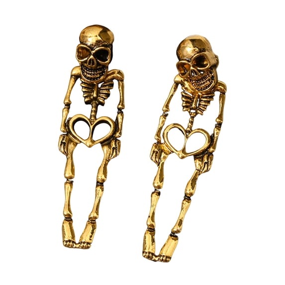 Joernso 1 Pair Women Halloween Earrings Skeleton Shape Punk Exaggerated Polished Alloy Skull Jewelry Club Party Ear Jewelry