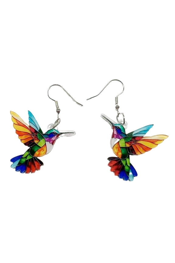 1 Pair Women Hook Earrings 3D Colorful Hummingbird Vintage Style Lightweight Hanging Earrings Prom Party Dating Ear Jewelry