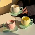 thumbnail image 1 of Joernso 1 Set Coffee Cup Ceramic Tulip Coffee Mug with Coaster Smooth Surface Heat-resistant Tea Cup for Home, 1 of 8