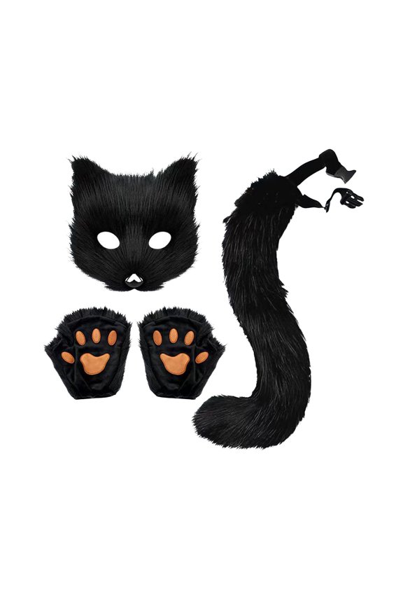 1 Set Cosplay Fake Fox Tail Mittens Masque Set Soft Fuzzy Plush Adjustable Waist Circumference Anti-slip Performance Club Dance Paty Costumes Prop Artificial Tail