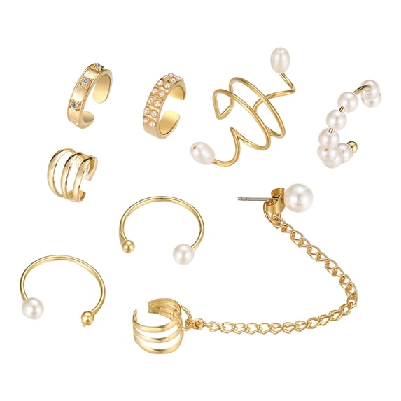 Joernso 1 Set Ear Clips Faux Pearl Rhinestone Different Shape Non-piercing C-shaped Ear Decoration Jewelry Prom Party Earrings Commute Cartilage Earrings Ear Cuffs