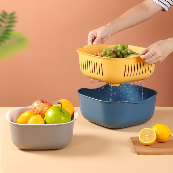 Joernso 1 Set Large Capacity Washing Strainer Bowl Both Sides Handle PP Vegetable Cleaning Draining Bowl Kitchen Assistant