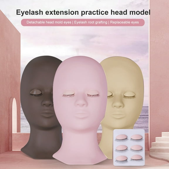Joernso 1 Set Mannequin Head with Eyelids Eyelash Practice Silicone Makeup Training Mannequin Head for Beginner