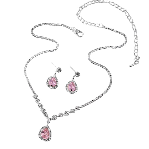 Joernso 1 Set Women Jewelry Set Rhinestone Necklace Earrings Prom Wedding Party Bride Water Drop Dangle Earrings Formal Occasions Neck Jewelry