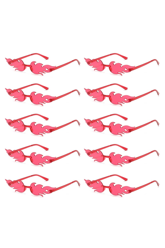 10 Pairs Decorative Glasses Flame Shape with Nose Pads Distortion-Free Lenses Men And Women Photo Prop Glasses for Stage Performance Eyewear for Outdoor Activities