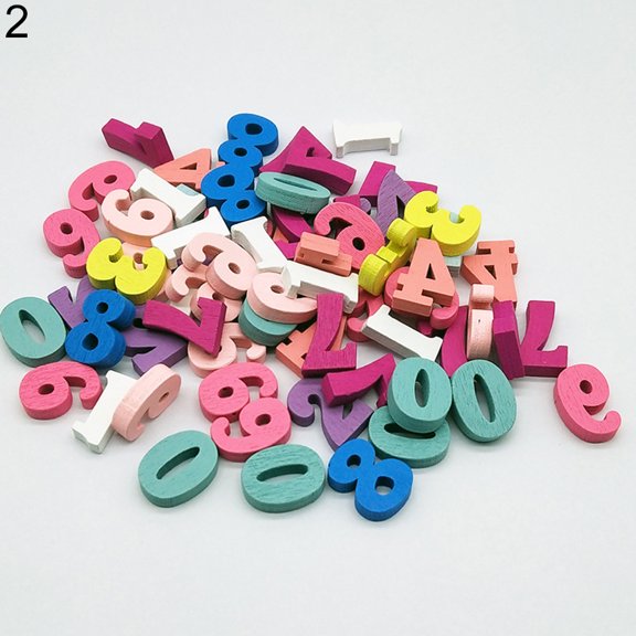 Joernso 100Pcs DIY Handmade Mixed Color Wooden Letters Numbers Block Teaching Material