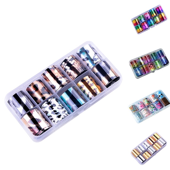 Joernso 10Rolls/Set Glitter Nail Art Foils Laser Tips Stickers DIY Manicure Decorations