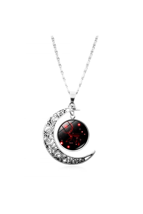 12 Constellation Half Moon Zodiac Sign Astrology Horoscope Pendant Necklace