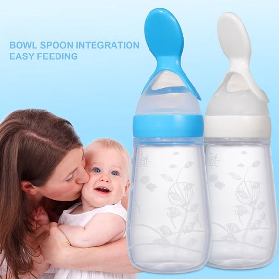 Joernso 125ml Feeding Bottle with Cover Fresh-keeping Food Grade Material Baby Food Dispensing Spoon for Newborn