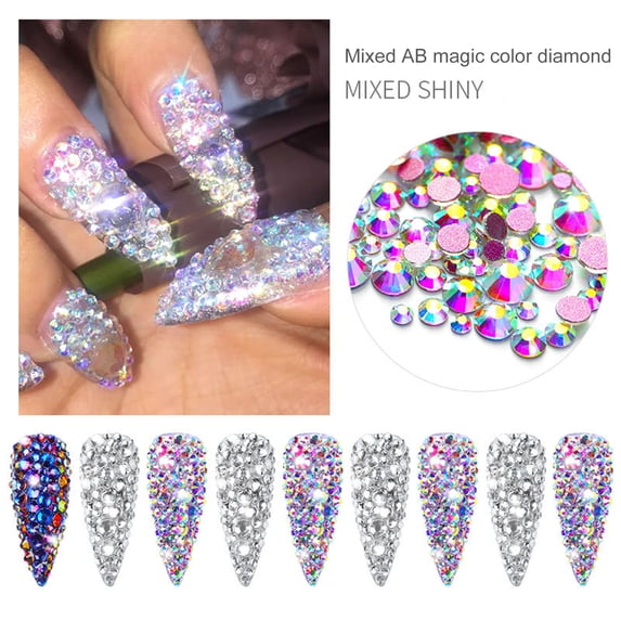 Joernso 1440Pcs/Set DIY Exquisite Nail Rhinestone Glitter Beautiful Glass Nail Flash Jewelry for Women