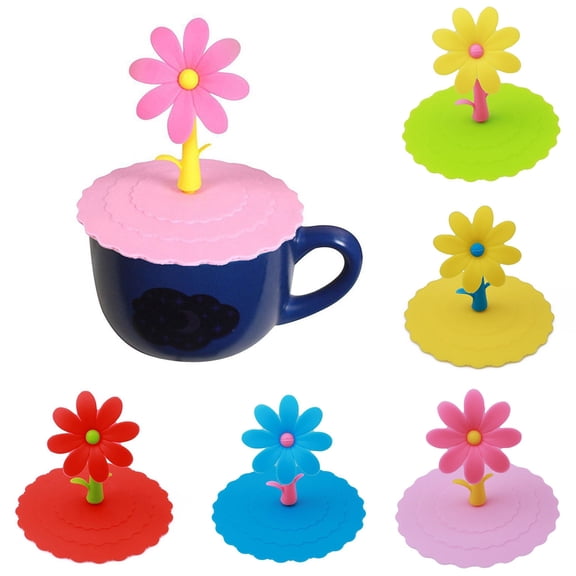 Joernso 1Pc Cute Dustproof Reusable Silicone Cartoon Flower Mug Cup Bow Cover Lid Cap