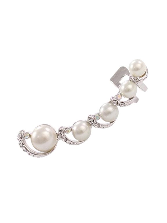 1Pc Women Rhinestone Faux Pearl Ear Clip Cuff Earring for Left Ear