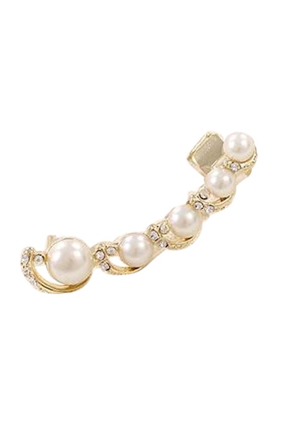 1Pc Women Rhinestone Faux Pearl Ear Clip Cuff Earring for Left Ear