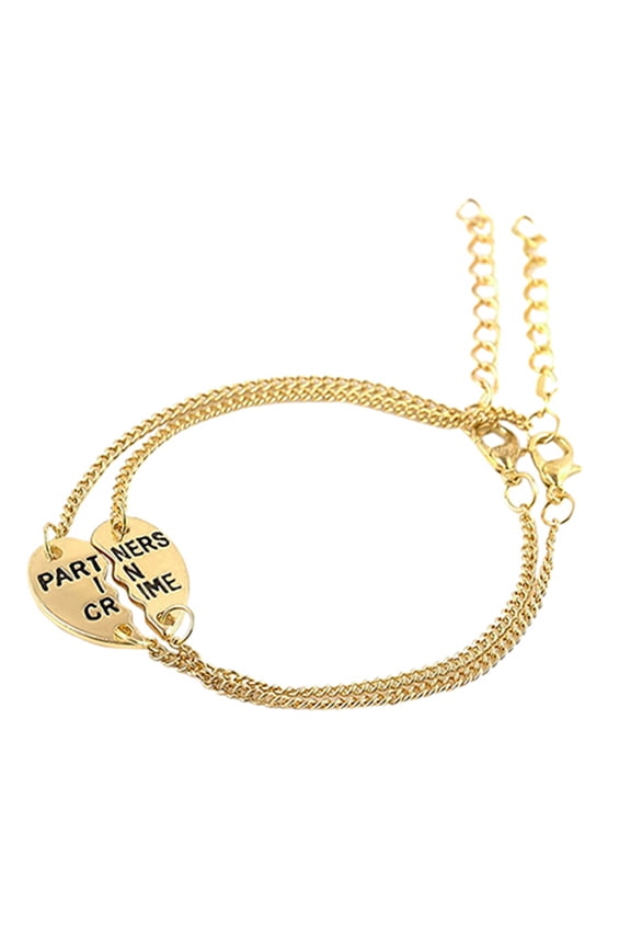 2 Pcs Women Bracelet Cute Jewelry Gift Alloy Partners Love Heart Bangle for Party