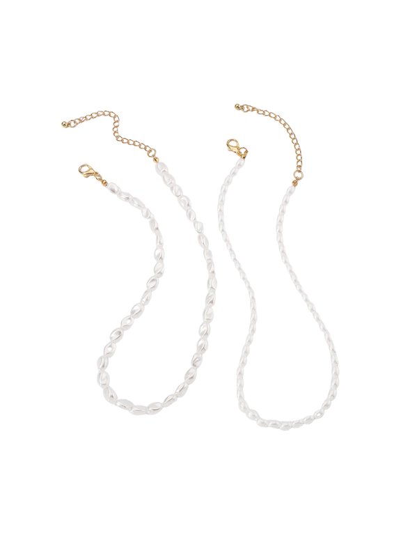 2 Pcs Women Necklace Retro Stackable Double-layer Faux Pearl Smooth Lobster Clip Solid Color Neck Jewelry Party Prom Bride Choker