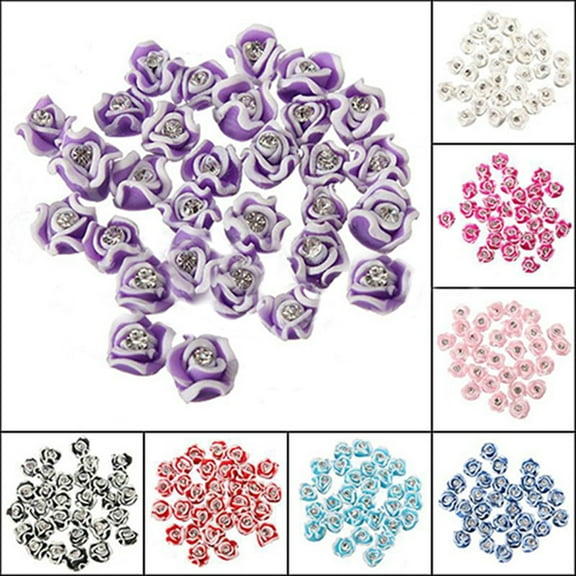 Joernso 20Pcs Fashion Ceramic Rhinestone 3D Rose Flower Nail Art Decorations Charms