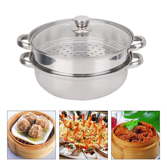 Joernso 28cm 2-Layer Steamer Stainless Steel Kitchen Boiling Soup Steaming Pot with Lid