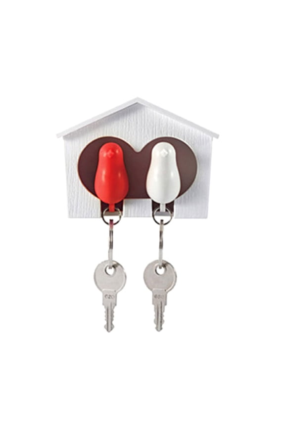 2Pcs Bird Keychain + 1Pc Sparrow Birdhouse Home Wall Mount Key Ring Holder Decor