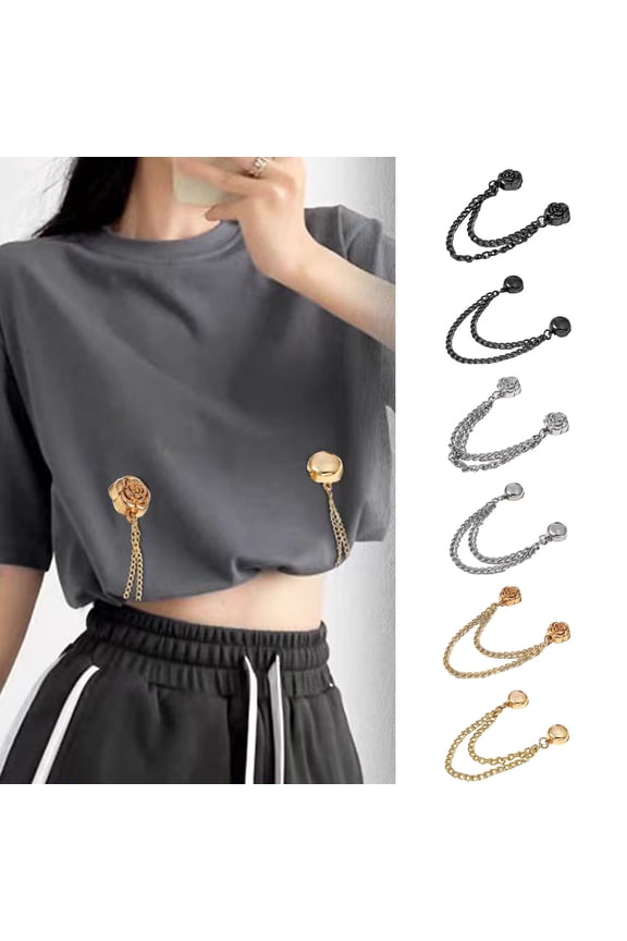 2Pcs Magnetic Clothing Clips with Chain Multi-Function Metal Clothes Magnet Pins Men Women Scarf Shirt Sleeve Pants Button Clip Accessories