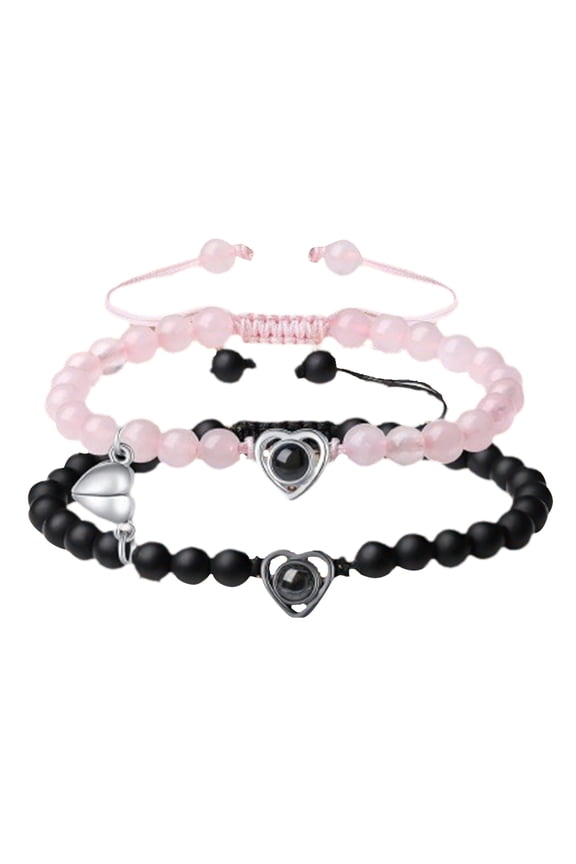 2Pcs/Set His Her Matching Bracelets Projection 100 Languages I Love You Couple Bracelets Heart Pairing Adjustable Beads Bracelets Jewelry Gift