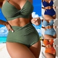 thumbnail image 1 of Joernso 2Pcs/Set Summer Bikini Set Sling Knotted Bra High Waist Swimming Trunks Solid Color Quick-Drying Swimwear Beachwear, 1 of 8