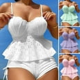 thumbnail image 1 of Joernso 2Pcs/Set Women Sexy Bikini Set Sling Ruffle Hem Shell Shape Bra High Waist Drawstring Swimming Trunks Set Quick Drying Swimsuit, 1 of 7