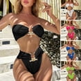 thumbnail image 1 of Joernso 2Pcs/Set Women Summer Bikini Set Metal Buckle Bandeau Bra High Waist Swimming Bottoms Solid Color Quick Drying Swimsuit Beachwear, 1 of 7