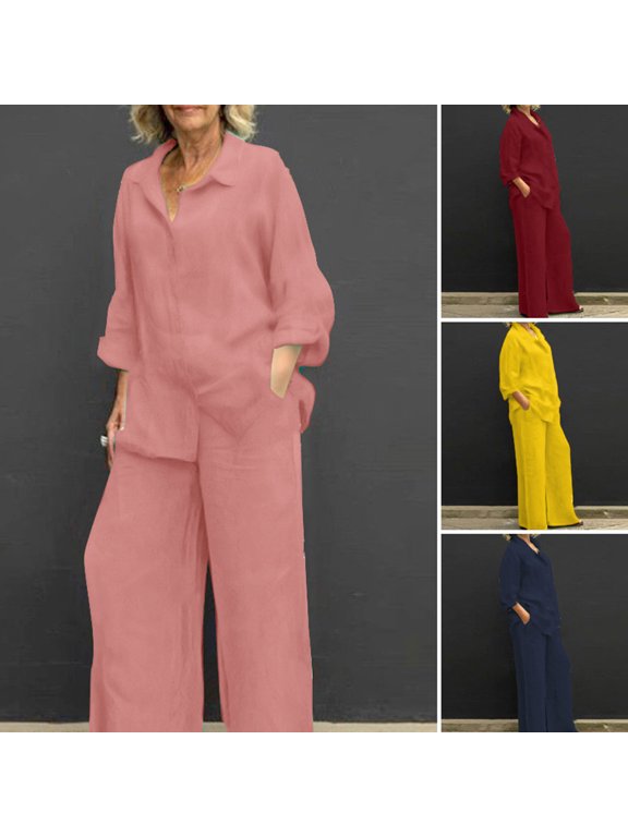 2Pcs/Set Women's Elegant Suit Cotton Linen Breathable Stylish Casual Long Sleeve Suit Spring Autumn Supply