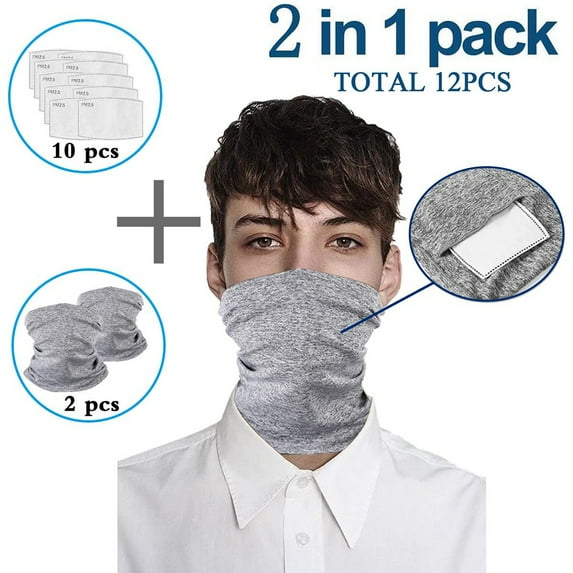 Joernso 2Pcs Unisex Solid Color Anti Dust UV Neck Gaiter Scarf Face Cover with Filters