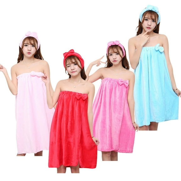 Joernso 2Pcs Women Absorbent Shower Skirt Bathrobe Hair Cap Bath Towel Dressing Gown