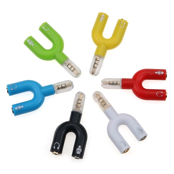 Joernso 3.5mm Earphone Microphone Audio Splitter U Shape 1 to 2 Stereo Converter Adapter