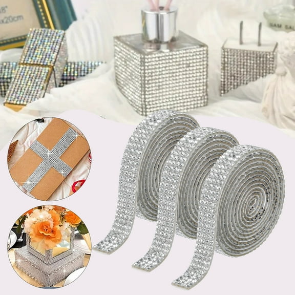 Joernso 3 Rolls Rhinestone Ribbon Self Adhesive Faux Crystal Strips Elegant Decorative Trim Roll for DIY Crafts Clothes Shoes Sparkling Embellishment Tape