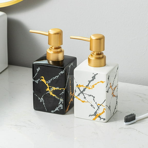 Joernso 320ML Square Shape Soap Dispenser Non-Slip Ceramic Shampoo Pump Bottle for Home