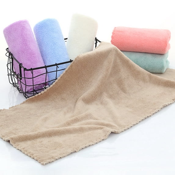 Joernso 35x75cm Face Towel Soft Comfortable Breathable Lace Decor Strong Water Absorption Wiping Solid Color Bathroom Coral Fleece Bath Shower Towel for Beauty Salon